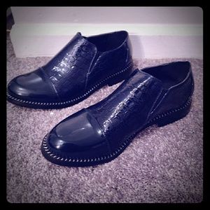 Dark Blue Patent Leather Slip On w/ Silver Accents